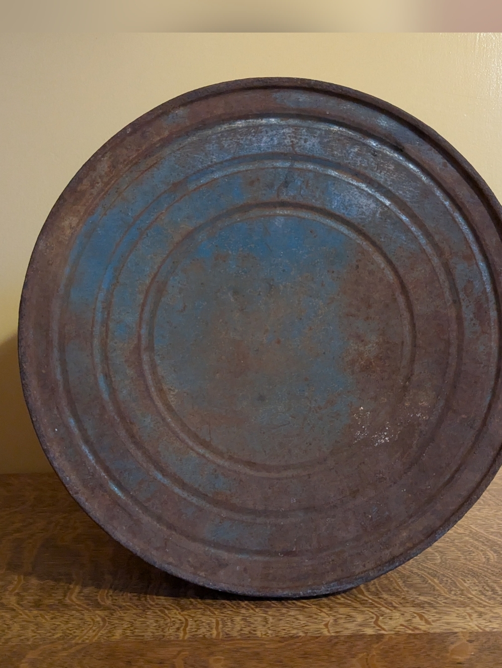 Vintage Fort Pitt Pure Lard Tin 50lb With Lid Bail Handle White Blue Rustic Farm - Picture 8 of 11